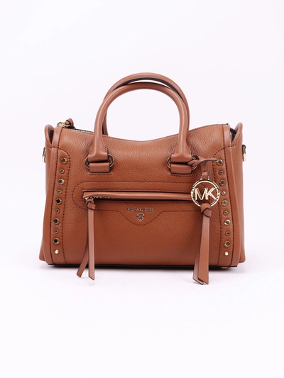 Michael Kors Carine Small Studded Pebbled Leather Satchel In Luggage