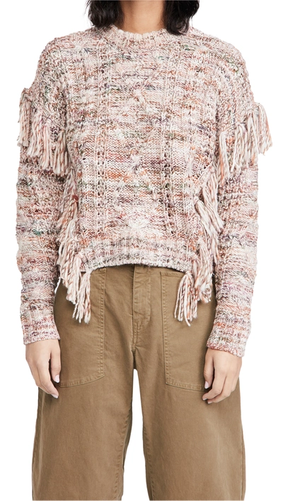 Joie Fringed Marled Cable-knit Sweater In Pink