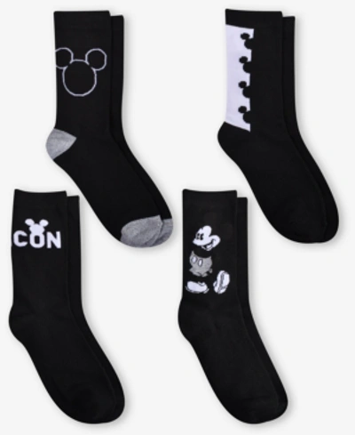 Planet Sox Mickey Mouse Women's "sparkle And Shine" 4pk Crew Socks In Black