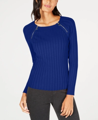 Inc International Concepts Inc Zipper-detail Raglan Sleeve Sweater, Created For Macy's In Bright Blue