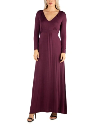 24seven Comfort Apparel Women's Semi Formal Long Sleeve Maxi Dress In Purple