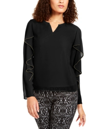 Thalia Sodi Embellished Ruffle-sleeve Top, Created For Macy's In Black