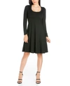 24seven Comfort Apparel Womens Wideneck Knee Midi Dress In Black