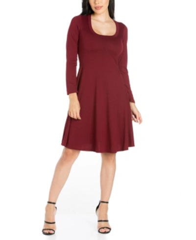 24seven Comfort Apparel Women's Classic Long Sleeve Flared Mini Dress In Brown