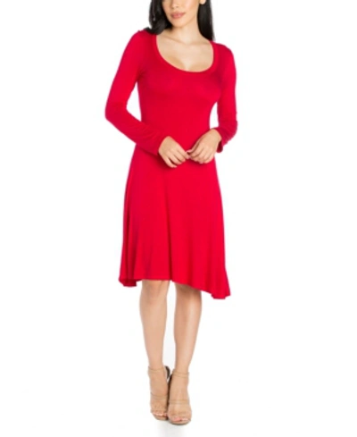24seven Comfort Apparel Classic Long Sleeve Flared Mini Dress In Red