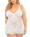Oh La La Cheri Women's Sheer Cup Lacey Baby Doll With G-string 2pc Lingerie Set In White