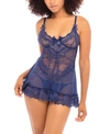 Oh La La Cheri Plus Valentine Soft Cup Lace Babydoll With Bows And G-string Panty In Estate Blue