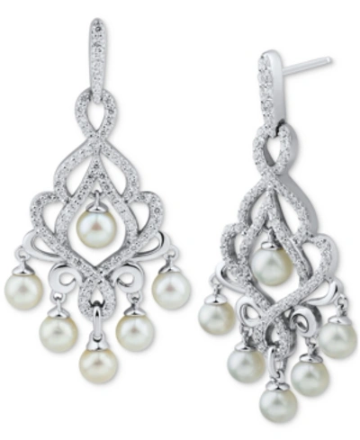Arabella Cultured Freshwater Pearl (4-4-1/2mm) & Cubic Zirconia Chandelier Drop Earrings In Sterling Silver