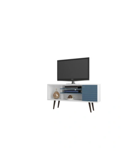Manhattan Comfort Liberty 53.14" Mid Century - Modern Tv Stand With 5 Shelves And 1 Door In Blue