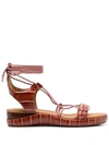 CHLOÉ CROCODILE EMBOSSED LACE-UP FLAT SANDALS