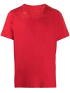 Maison Margiela Slogan-print V-neck T-shirt In Red