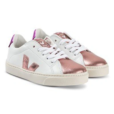 Veja Kids' Colour Block Logo Trainers In White