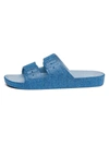 FREEDOM MOSES BLUE JEANS-PRINT TWO-STRAP SLIDES,400013271041