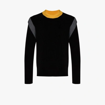 Fendi Crew Neck Contrast Detail Sweater In Black