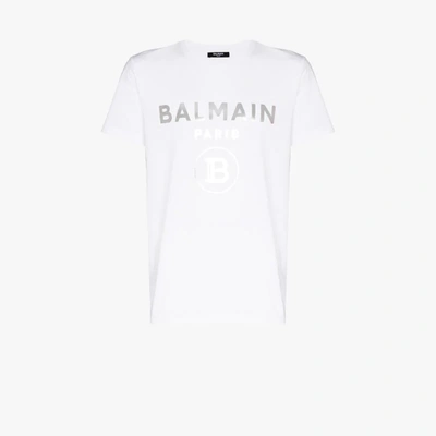 Balmain Logo Foil Cotton Jersey T-shirt In Weiss
