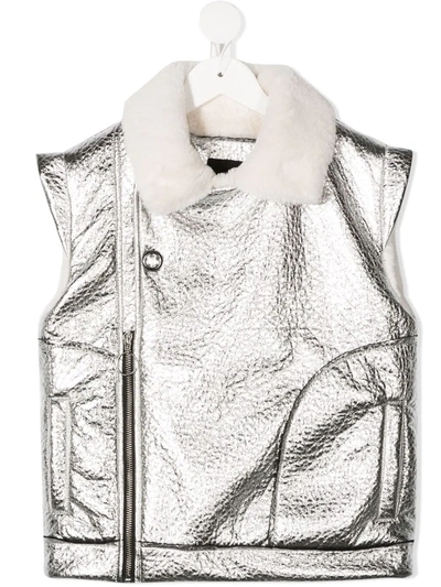 Andorine Kids' Metallic Biker Waistcoat In Silver