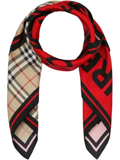 Burberry Montage Print Silk Square Scarf In Red