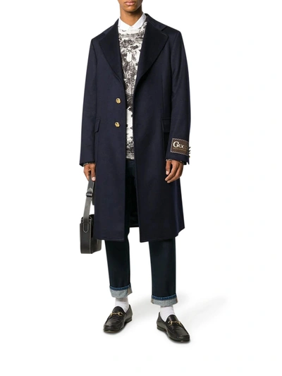 Gucci Double G Button Single-breasted Coat In Blue