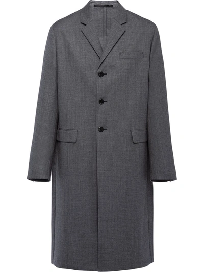Prada Single-breasted Coat In Virgin Wool In Slate Gray