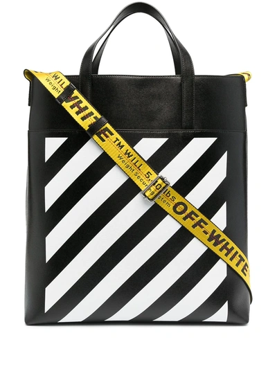 Off-white Logo-print Striped Tote Bag In Black