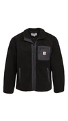 Carhartt Logo-patch Faux-shearling Jacket In Black