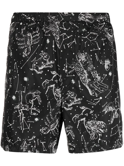 Valentino Swimsuit With All-over Zodiac Map Print In Black