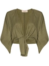 ADRIANA DEGREAS CROPPED TIE-FRONT BLOUSE