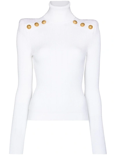 Balmain Gold-tone Buttons Sweater In White