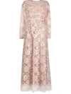 SELF-PORTRAIT FLORAL-EMBROIDERED LONG-SLEEVED MIDI DRESS