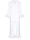 Sleeper Party Ostrich Feather-trim 2-piece Pajama Set In White