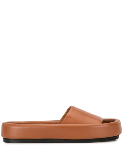 Khaite Venice Leather Pool Slide Sandals In Brown