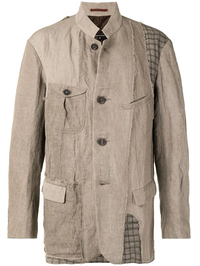 Ziggy Chen Ripped-detail Crinkled Jacket In Grey