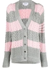 THOM BROWNE STRIPED CABLE KNIT CARDIGAN