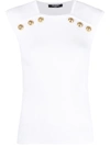 Balmain Button-embellished Ribbed-knit Top In White