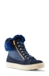 Cougar Danica Sneaker Boot With Genuine Rabbit Fur Trim In Indigo Suede