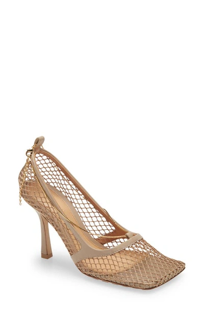 Bottega Veneta Mesh Square-toe Pumps With Chain Detail 90 Mm In Beige