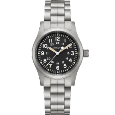 Hamilton Men's Swiss Mechanical Khaki Field Stainless Steel Bracelet Watch 38mm In Black