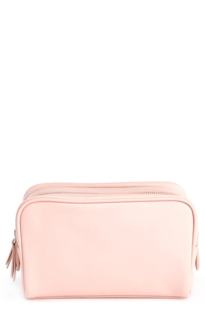 Royce Double Zip Leather Toiletry Bag In Light Pink