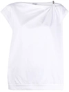 Brunello Cucinelli Gathered Shoulder Plain T-shirt In White