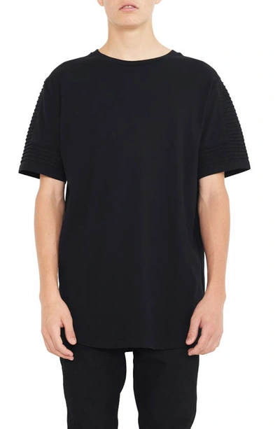 Nana Judy Men's Crew Neck T-shirt With Pin Tuck Sleeve Detail In Black