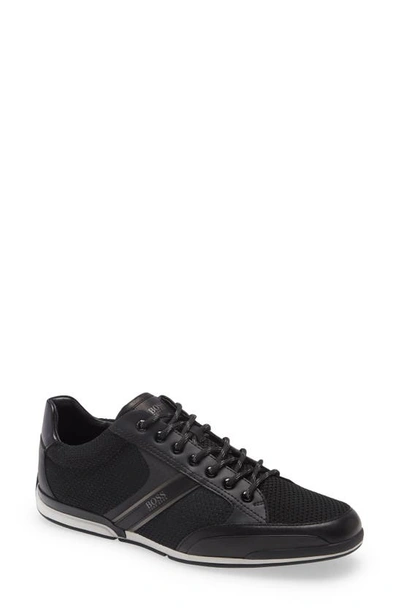 Hugo Boss Saturn Low Leather Detail Trainer In Black