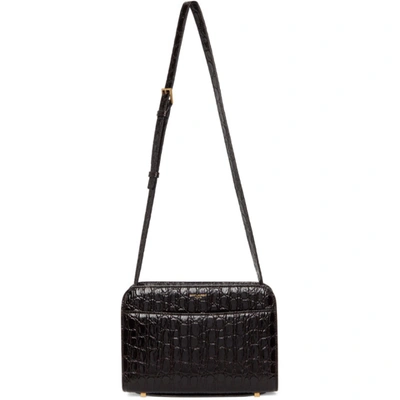 Saint Laurent Black Croc Reversed Satchel Bag In 2053 Fonden