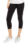 Hue Embroidered Eyelet Hem Cotton Capri Leggings In Black