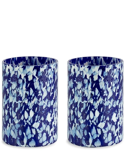 Stories Of Italy Macchia Mouth-blown Glass Tumblers Set Of Two In Blue,white