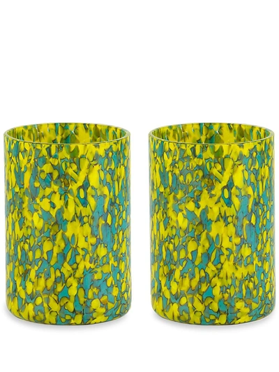 Stories Of Italy Macchia Glasses (set Of 2) In Green,yellow