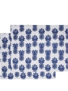 La Doublej Set Of Two Pineapple-print Linen Placemats In Blue