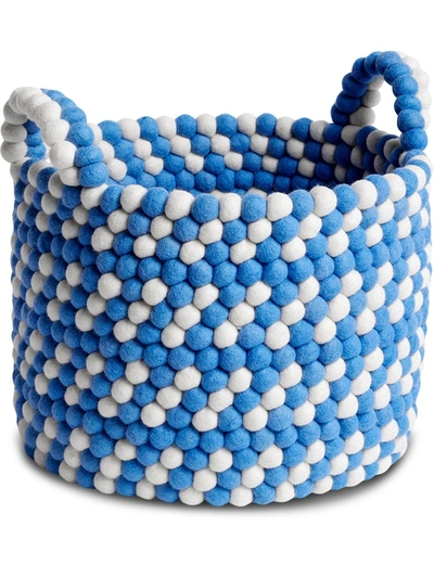 Hay Bead Basket With Handles In Blue