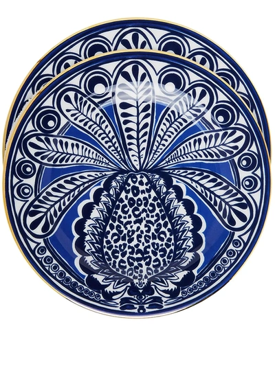 La Doublej Dessert Plates Set Of 2 Big Pineapple In Blue