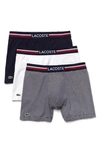 Lacoste Long Stretch Cotton Jersey Boxer Brief 3-pack In Navy Blue/ White