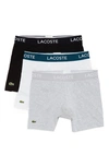 Lacoste Cotton Stretch Logo Waistband Long Boxer Briefs, Pack Of 3 In Grey